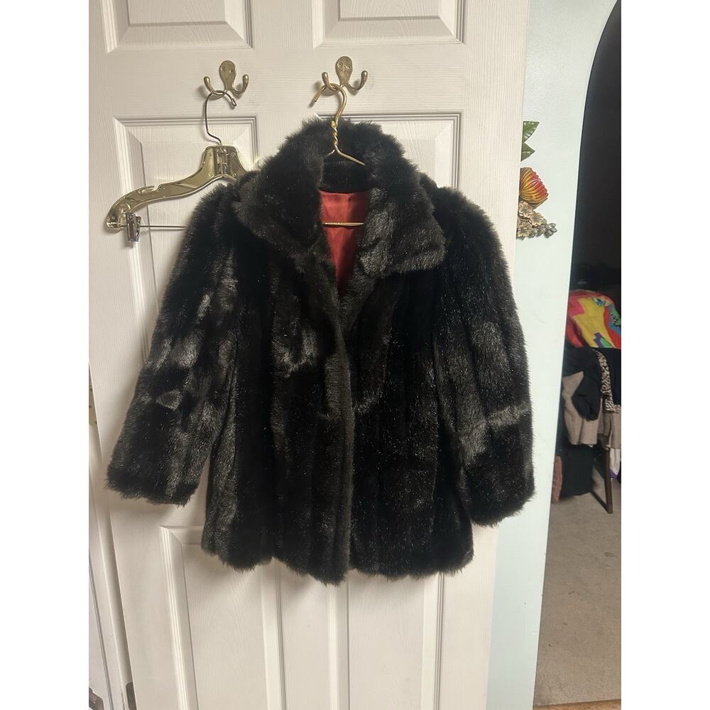 VNT 70s 90s Passport Plush Faux Fox Rabbit Fur Short Jacket Sm 10 Mob Satin 36w - Picture 8 of 15